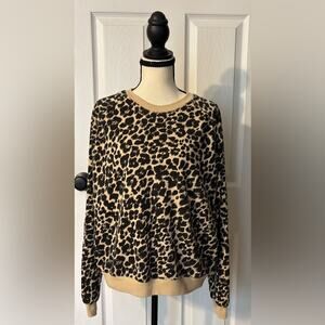 Maeve by Anthropologie Sweatshirt Crewneck Leopard Print Tan & Black Size Small